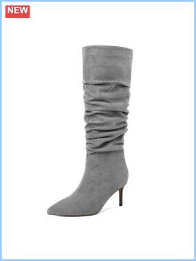 AUMOTED Women's Slouchy Knee High Boots Kitten Heel Pointed Toe